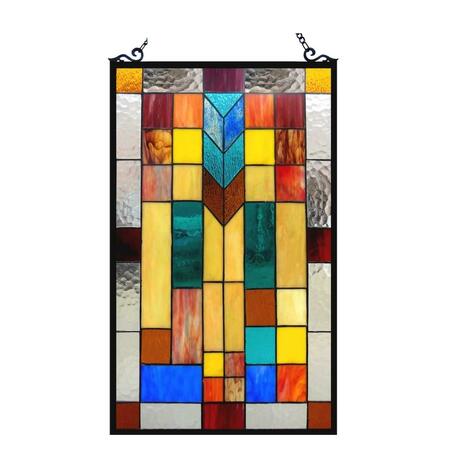 CHLOE LIGHTING 16 x 26 in. Lighting Tate Tiffany Glass Mosaic Design Window Panel - Antique Brass CH1P025AM26-GPN